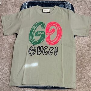 Gucci Olive Tee with Green and Red Logo